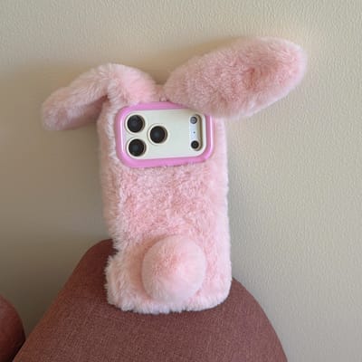 Étui de téléphone Bunny en peluche chaude avec oreilles de lapin 3D et cordon pour Galaxy S25 Ultra 23 24 Ultra A14 15 35 54 56 A16 05S 36 Galaxy A17 rose