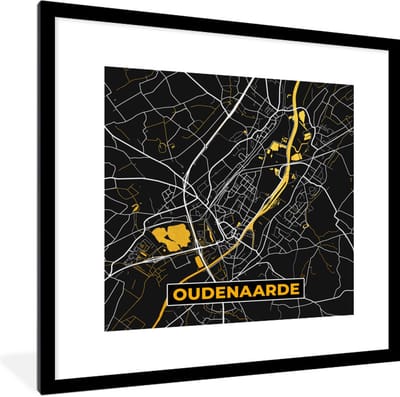 Fotolijst incl. Poster - Kaart - Oudenaarde - Goud - Plattegrond - Stadskaart - 40x40 cm - Posterlijst