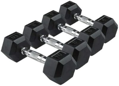 Hexagonale Rubber Dumbbell 1 tot 50 kg voor Thuisgym en Sportschool - Ergonomische Antislip Handgreep, Per Stuk Verkrijgbaar (3 kg)