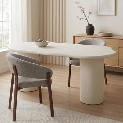 Eettafel Organisch Savannah Microcement Cilinderpoot 210 cm Wit Mahom Industrieel - Dinertafel van Mangohout & Metaal - Industriële Eettafel