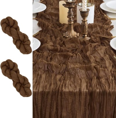 Tafellopers, 2 stuks, kaasdoek, boho-gaas, kaasdoek, rustiek tafelkleed voor bruiloftsdecoratie, tafeldecoratie, 90 x 300 cm (koffie, 90 x 300 cm, 2 stuks)