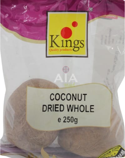 Gedroogde Kokos Hele Noten 250 g - Premium Kokosnoot | Voor Bakken, Curry’s, Smoothies & Snacks | Natuurlijk, Crunchy & Rijk aan Smaak met Kajal Sticker