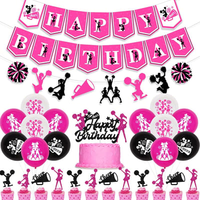 Dailygoods- Verjaardagsfeestdecoraties Cheerleading Thema - Happy Birthday Banner - Taart Topper - Ballonnen - Cupcake Toppers - Eenvoudig te Gebruiken Set - Feestdecoraties