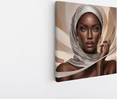 Saammp Canvas Schilderij - Afrikaanse Vrouw - abstract - Beige - 20x20 - Foto op canvas - Wanddecoratie - Muurdecoratie Woonkamer - Slaapkamer decoratie - Canvas Print