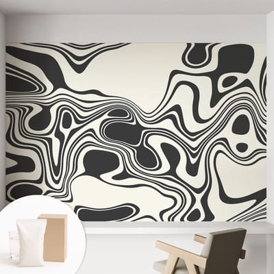 Coloray Behang - Dynamische lijnen Behangrol - 152x104 cm - Zwart-wit Behang - Voor liefhebbers van moderne kunst en optische patronen - Behang Voor op kantoor, voor de woonkamer, voor de slaapkamer - Muurbehang Abstractie