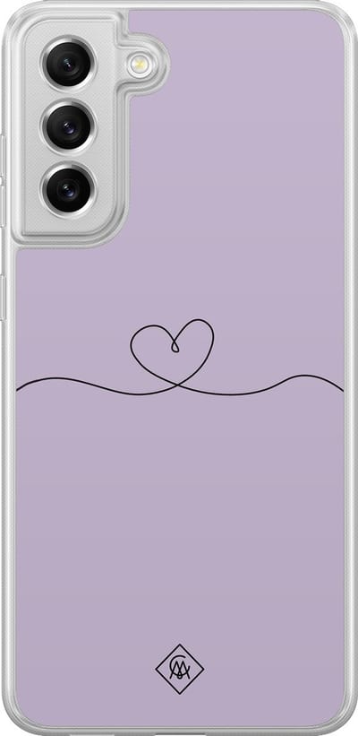Casimoda® hoesje - Geschikt voor Samsung Galaxy S21 FE - Hart Lila - 2-in-1 case - Schokbestendig - Illustratie - Verhoogde randen - Paars, Transparant