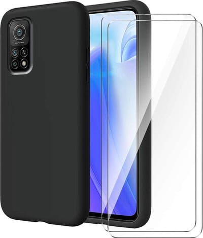 Silicone hoesje zwart met 2 Pack Tempered glas Screen Protector Geschikt voor: Xiaomi MI 10T Pro