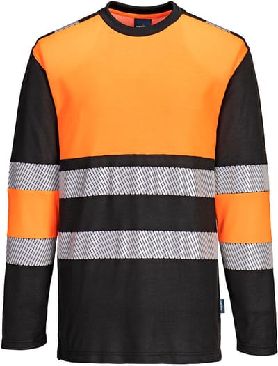 Portwest PW3 Hi-Vis T-Shirt lange mouw klasse 1 PW312 - Oranje/Zwart - XXL