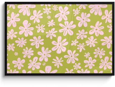 Poster in lijst - Fotolijst 120x80 cm - Posters - Bloemen - Roze - Getekend - Patroon - Posterlijst zwart - Decoratie - Wanddecoratie woonkamer - Muurdecoratie slaapkamer