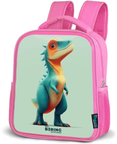 NoBoringSuitcases.com® - Rugzak roze - Schooltas meisjes - Stoere dino met grote ogen - Kinder rugtas meisje - Boekentas kind - Kinderrugzak voor school - Schoolrugzak