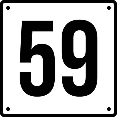 Huisnummerbord 59 - Incl. Schroeven en Pluggen – Acrylaat - 10 x 10 cm - Wit met Zwart