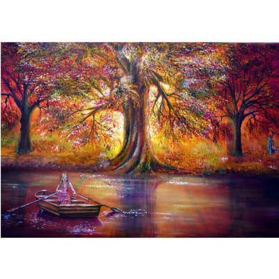 Peinture Diamant 5D DIY Paysage Arbre Point de Croix Broderie Diamant Rond Complet 20X30CM orange