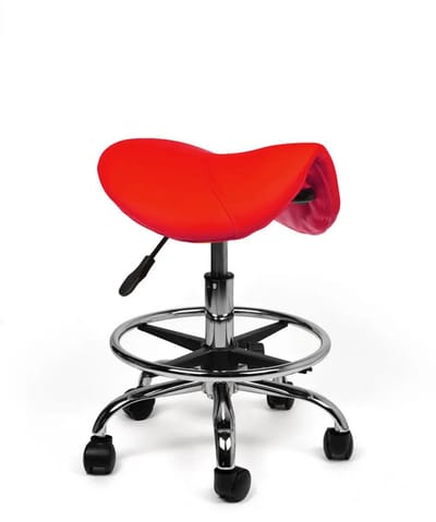 Ergonomische Zadelkruk Rood op Wielen Laag (40-57cm) / met Voetsteun / Standaard wielen