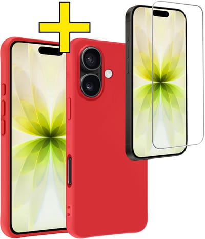 Hoesje - Met Screenprotector - Geschikt voor Apple iPhone 17 - Sterk & Shockproof - Back Cover - Siliconen Case - Telefoon Hoes - Telefoonhoesjes - Rood