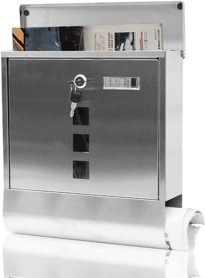 Brievenbus met slot - Brievenbak krantenbak - Post ontvangen buiten - Waterdicht roestvrij staal - 117x3x129 inch - Zilvergrijs