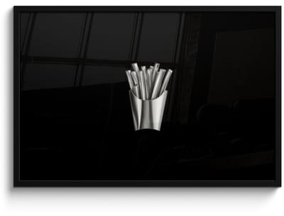 Poster in lijst - Fotolijst 90x60 cm - Posters - Frietjes - Futuristisch - Zilver - Posterlijst zwart - Decoratie - Wanddecoratie woonkamer - Muurdecoratie slaapkamer