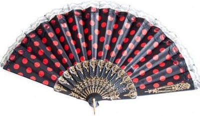 Spaanse flamenco waaier bij Spaanse jurk zwart rood kant