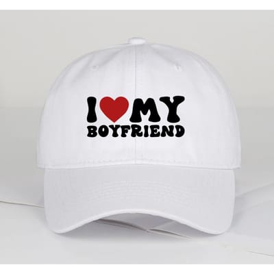 Lot de 2 Casquettes de Baseball pour Couple 'J'aime Mon Petit Ami/Ma Petite Amie' Imprimé Chapeaux Bob Classiques Tendance Convient Pour Soirées Rendez-vous Vac white
