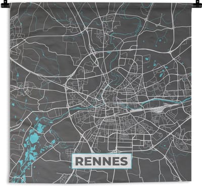 Wandkleed - Wanddoek - Rennes - Frankrijk - Plattegrond - Stadskaart - Kaart - 180x180 cm - Wandtapijt