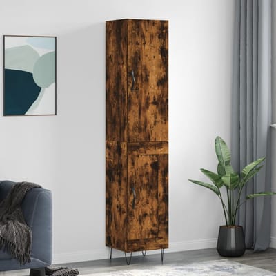 vidaXL - Hoge - kast - 34,5x34x180 - cm - bewerkt - hout - gerookt - eikenkleurig