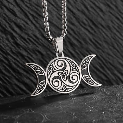 Collier Pendentif Double Croissant en Acier Inoxydable Couleur Acier Collier en Acier Inoxydable pour Homme et Femme black