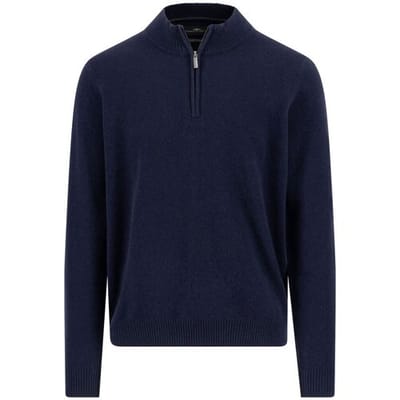 Fynch-Hatton Trui Solid Color Luxury Cashmere Troyer Zip Navy / male