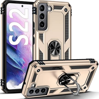 Anti-Shock Hybrid Ring Armor Hoesje Geschikt voor: Samsung Galaxy S22 - goud