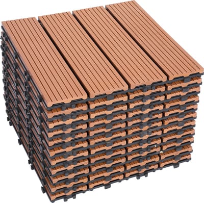 Terrastegels 30x30cm 44 stuks 4m² WPC Tegels Balkon Terras of Vlonder Snelle Montage Vlondertegel Tuintegels Terrasplanken Balkon vloer Kliktegels Buiten tegels Geelbruin