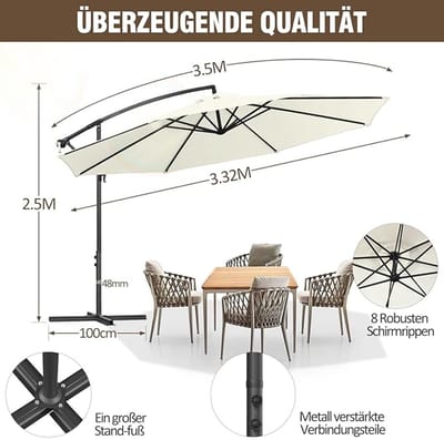Rechthoekige tuinparasol Bellavero XL 210x140 / 300x200 cm – Waterdicht zonnescherm met UPF 50+, 30° kantelbaar, zwengelbediening – Ideaal voor tuin, terras, balkon – Zonder standaard, windbestendi...