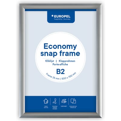 Europel Economy Kliklijst – Posterlijst – B2 – 50 × 70,7 cm – 25mm – Aluminium – Zilver