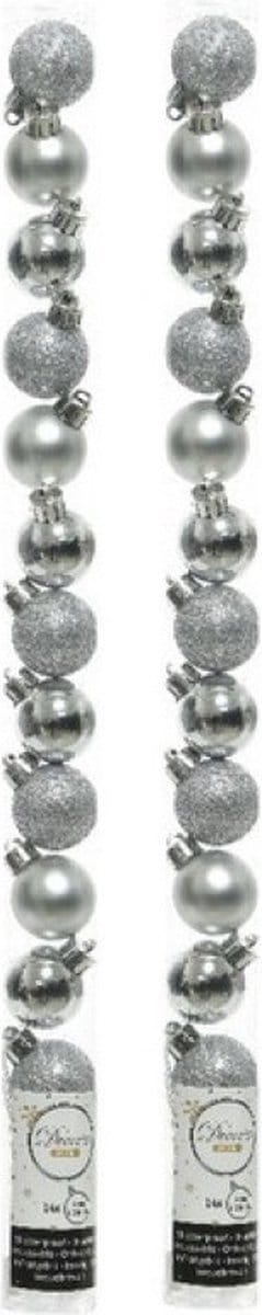 Decoris Kleine kerstballen - 28x stuks - zilver - 3 cm - kunststof - onbreekbaar