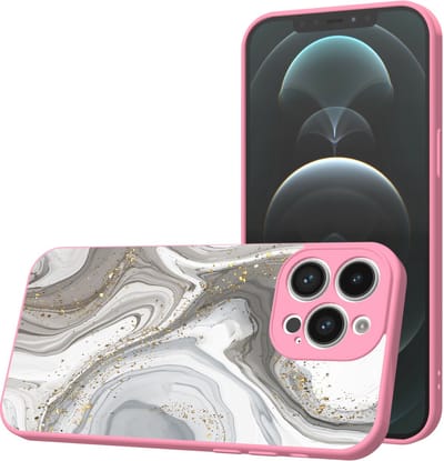 Smartphonica Telefoonhoesje Geschikt voor iPhone 12 Pro Max met Zilver Marmer opdruk - TPU Back Cover Case Silver Marble Design - Roze geschikt voor iPhone 12 Pro Max