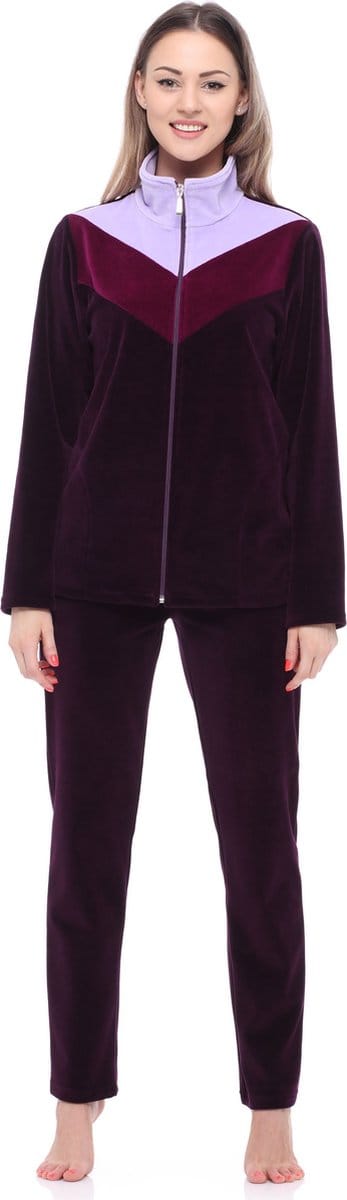 Merry Style – Dames Huispak – Vrijetijdspak – Velours – MS-MG-F-SUIT3-n – Donker paars/licht paars – XXXL