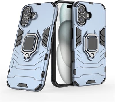 MobyDefend Hoesje - Geschikt voor iPhone 16 Plus - Dubbelgelaagde Pantsercase Met Standaard - Blauw