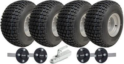 18x9,50-8 dubbelassige ATV-banden met noppen voor quad-aanhangwagen, ALKO-assen en trekhaak, 408 kg