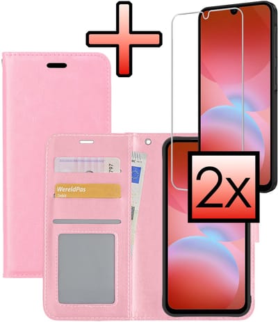 Hoesje - Met 2x Screenprotector - Geschikt voor Samsung Galaxy A26 - Luxe Pasjeshouder - Bookcase Portemonee - Flip Case - Kunstleer Book Case - Flipcase Hoes - Book Cover - Walletcase - Portemonneehoes - Lichtroze