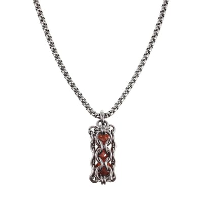 55cm x 3mm Jasseron-Ketting + Buis Hanger Dames - RVS Ketting met Hanger met Ondoorzichtige Orange Kristallen - Handgemaakt