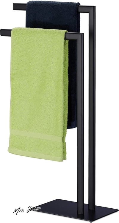 Mrs. Jones Staand Handdoekenrek 2 Stangen Zwart 81x49x20 cm Badkamer Staal HxBxD Zonder Boren .