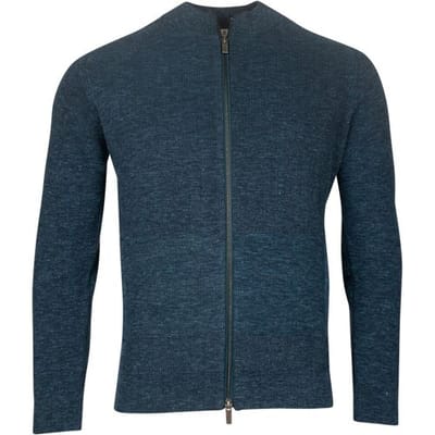 Thomas Maine Vest Full Zip Merino Linnen Half Cardigan Knit Indigo / male