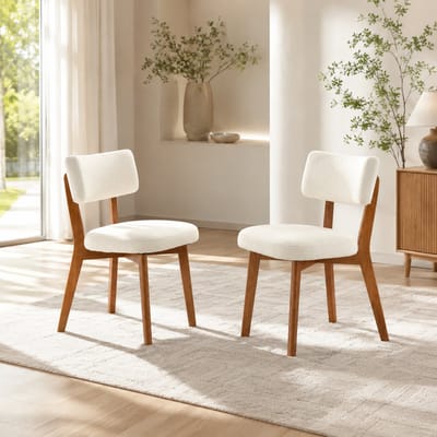 Eetkamerstoelen Set Van 2 - Eetkamerstoel - Eetkamerstoelen - Gewatteerde zitting - Stoelpoten van massief hout - Stoelen met stoffen bekleding - Moderne middeleeuwse stijl - Beige