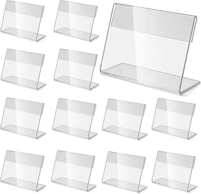 Verticale tafelstandaard voor acryl display, 30-delige set met prijskaart en naambordhouder voor 9 x 6 cm en 10 x 7 cm formaten