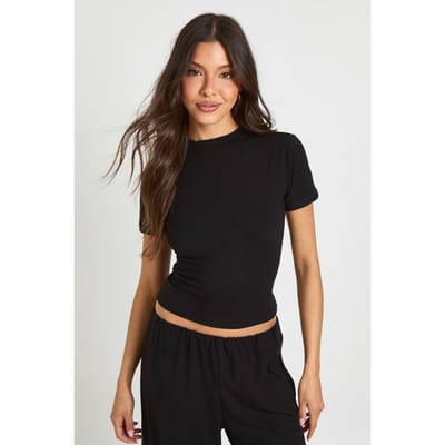 boohoo Dames Superzacht Geribd Baby T-shirt | Zwart | Maat: 44