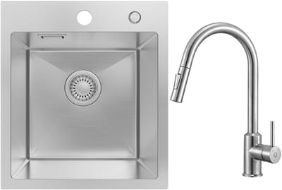 SOFETIY MAX Spoelbak voor keuken 40x45 cm - Spoelbak Keuken Geborsteld RVS - Spoelbakken Keuken Met Keukenkraan Met Uittrekbare Uitloop - Wasbak Keuken - Voor Kasten van 40 cm