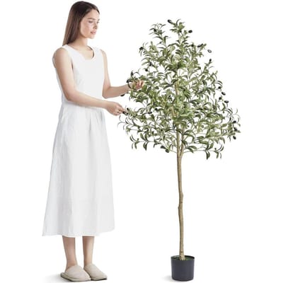 Olivier Artificiel, 1,5 m de Haut Plante Artificielle, Matériau PE Sécurisé et Protection Anti-Basculement Plante à Faible Entretien, Arbre Artificiel Vert Réaliste en Pot pour