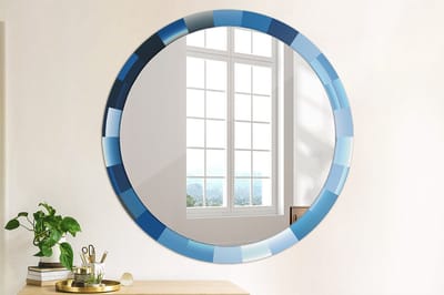 Coloray Bedrukte Spiegel - Blauwe abstractie Wandspiegel Decoratieve Print - 100 cm - Blauw Bedrukte Spiegel - Wandspiegel Decoratieve Print - Bedrukte Spiegel - Spiegel Met Bedrukte Lijst