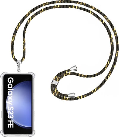 Telefoonkoord + Hoesje Geschikt voor Samsung Galaxy S23 FE - Lengte Verstelbaar - Telefoonketting - Shock Proof Case - Zwart Goud