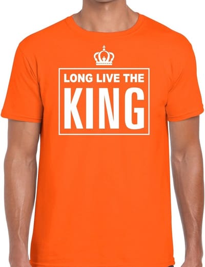 Oranje Long live the King Engelse tekst shirt heren - Oranje Koningsdag/ Holland supporter kleding S