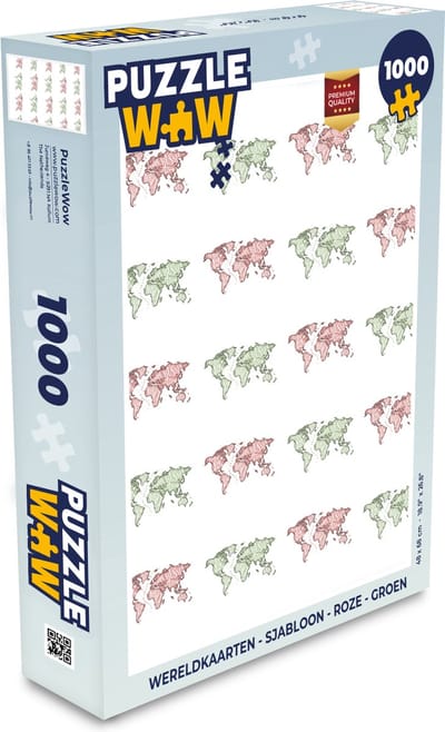 Puzzel Wereldkaarten - Sjabloon - Roze - Groen - Legpuzzel - Puzzel 1000 stukjes volwassenen