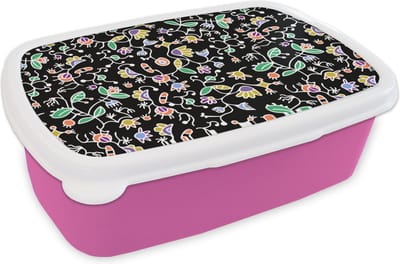 Broodtrommel Roze - Lunchbox - Brooddoos - Patronen - Bloemen - Lente - 18x12x6 cm - Kinderen - Meisje
