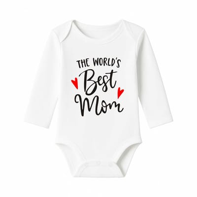 Romper met Tekst Baby – The world’s best Mom – Wit – Lange mouw – Maat 74/80